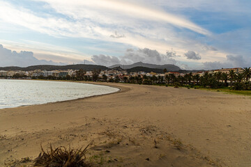 Beautiful morning shot of the beach of Rethymno old town in Crete, Greece