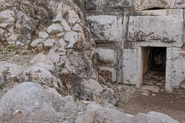 View of the Secret Passage in Nimrod fortress (castle), located in Northern Golan, at the southern slope of Mount Hermon, the biggest Crusader-era castle in Israel