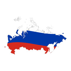 Russian Federation map silhouette with flag isolated on white background