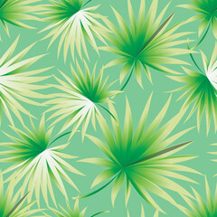 Palm. Seamless pattern with branches and leaves of tropical plants, trees. Vector image. 