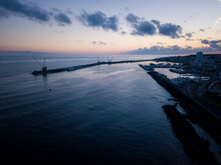 Obraz premium Night view of the ocean marina of Ponta Delgada on Sao Miguel Island, Azores, Portugal.