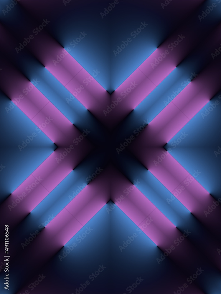 Aufkleber Kaleidoscopic pattern of glowing stripes modern 3d rendering graphic concept. Art background