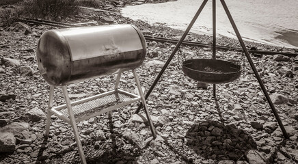 Old barbecue area in the barren wilderness Hemsedal Norway.