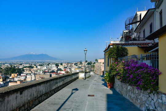 A narrow street among the old stone houses of Sarno, town in Naples province, Italy.