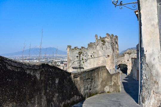 A narrow street among the old stone houses of Sarno, town in Naples province, Italy.