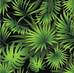 Naklejka na ściany i meble Palm. Seamless pattern with branches and leaves of tropical plants, trees. Vector image. 