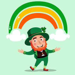 Happy St. Patrick's Day Leprechaun With Irish Color Rainbow Cartoon Character