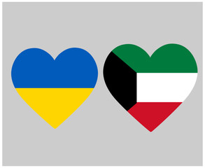 Ukraine And Kuwait Flags National Europe And Asia Emblem Heart Icons Vector Illustration Abstract Design Element