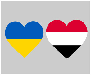 Ukraine And Yemen Flags National Europe And Asia Emblem Heart Icons Vector Illustration Abstract Design Element