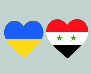 Ukraine And Syria Flags National Europe And Asia Emblem Heart Icons Vector Illustration Abstract Design Element