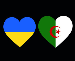 Ukraine And Algeria Flags National Europe And Africa Emblem Heart Icons Vector Illustration Abstract Design Element