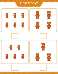 Counting game, how many Teddy Bear. Educational children game, printable worksheet, vector illustration