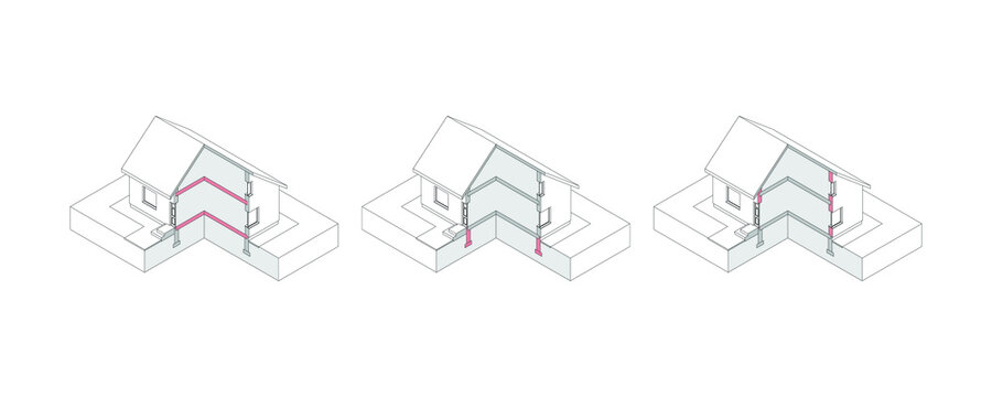 3D isometric house wireframe with  marked elements