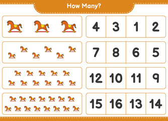 Obraz premium Counting game, how many Rocking Horse. Educational children game, printable worksheet, vector illustration