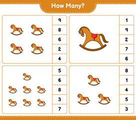 Counting game, how many Rocking Horse. Educational children game, printable worksheet, vector illustration