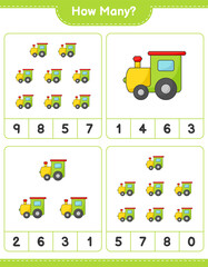 Fototapeta premium Counting game, how many Train. Educational children game, printable worksheet, vector illustration