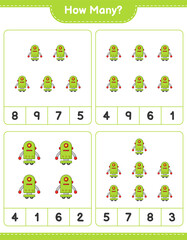 Counting game, how many Robot Character. Educational children game, printable worksheet, vector illustration