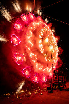 Rotating fireworks design in an annual contest in Tultepec, Mexico.
