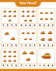 Counting game, how many Boat. Educational children game, printable worksheet, vector illustration