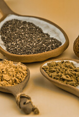 Probiotics and superfoods on light background