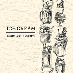 262_creamy dessert in a jar and glass_FreakShake_texture paper_FreakShake, cocktail, ice cream, graphics on old paper, seamless pattern