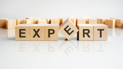 EXPERT text on a wooden blocks, gray background
