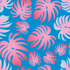 Palm. Seamless pattern with branches and leaves of tropical plants, trees. Vector image. 