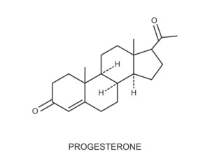 Progesterone icon. Female sex hormone of menstrual cycle, pregnancy and embryogenesis. Chemical molecular structure. Vector graphic illustration.