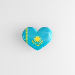 A heart-shaped badge with the flag of Kazakhstan as a symbol of patriotism and pride in one's country. State symbol of Kazakhstan on a glossy badge. 3D rendering