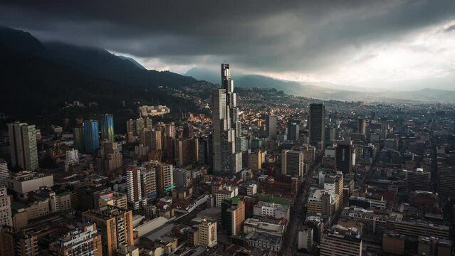 Time lapse view of dramatic skies over Bogota, the capital and largest city of Colombia, South America. 