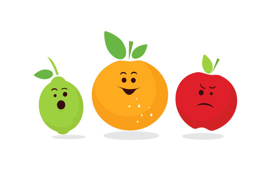 set of fruit characters with gestures
