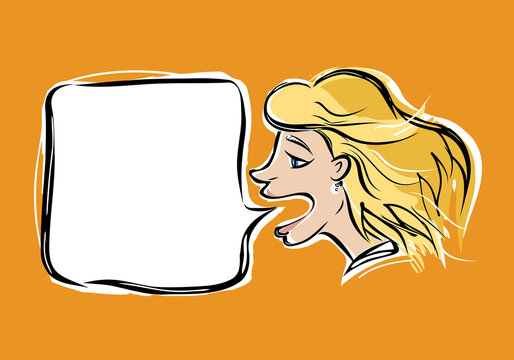 Female Shouting - blank speech bubble on orange background