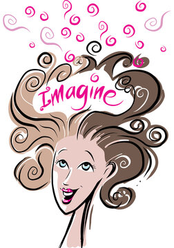 Girl with Imagine in her flowing hair