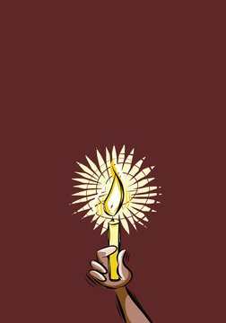 Hand holding a Candle of Hope on brown background