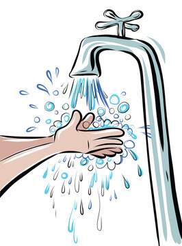 Washing hands under a tap