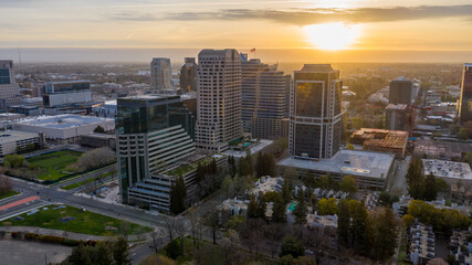 Downtown Sacramento skyline at sunrise.