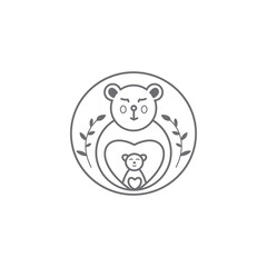 family bear logo illustration lines circle