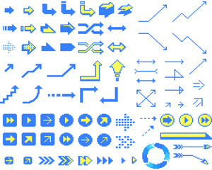 ドットで描いた矢印の詰め合わせ（寒色）