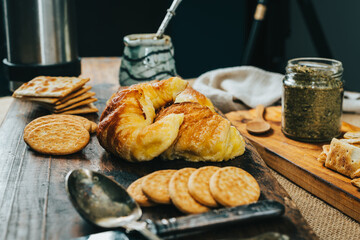 Water crackers and sweet croissants and Argentinian mate