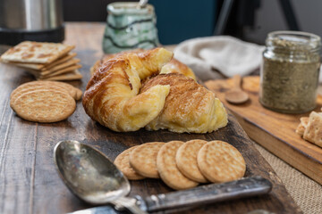 Water crackers and sweet croissants and Argentinian mate