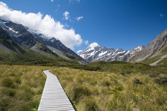 Man made path in the mountain valley, Mount Cook, New Zealand