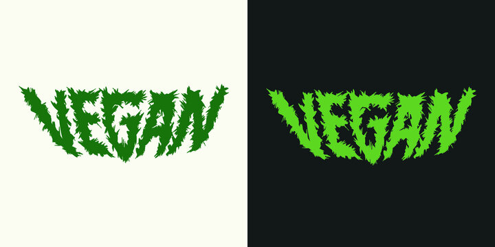 vegan metal font design. vector isolated on background for apparel, sticker and home goods. vegan and vegetarian.