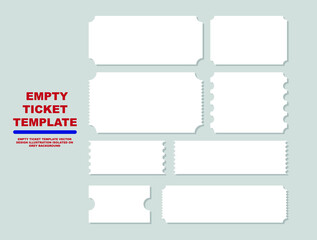 Empty ticket template vector design illustration isolated on grey background