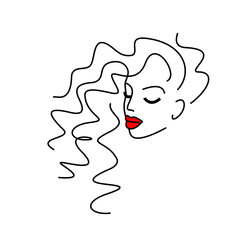 Salon beauty logo. Hairstyle girl face icon. Woman portrait, shampoo.