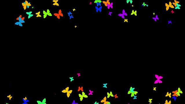 Neon Colors Flying butterflies. Particle Frame template design.