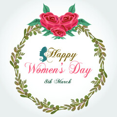 Happy women's day 8th march wreath frame with watercolor twigs leaves