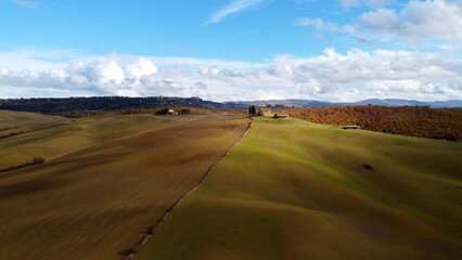 Colorful Tuscany - the typical view over the rural fields of the Acconia desert in Italy