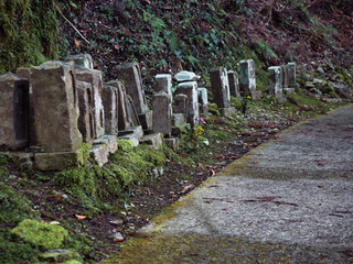 岩屋寺の参道に並ぶ古い墓石