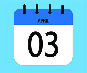 April 03th blue calendar icon for days of the month