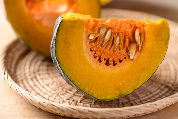 Asian pumpkin prepared for cooking, Organic vegetables from local market